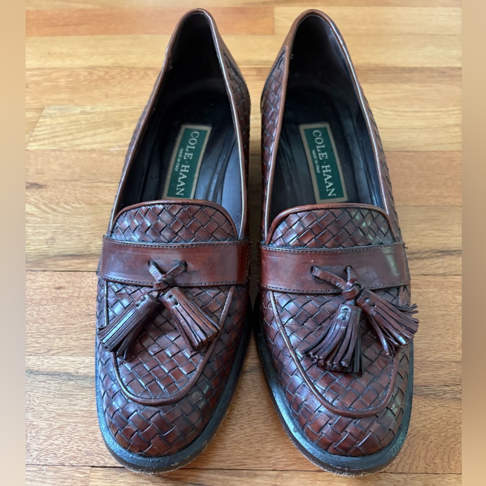 Women's Cole Haan Brown Leather Tassel Loafers, 7